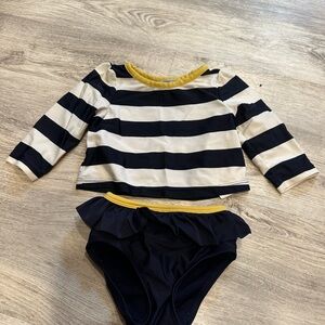 GAP Girls Navy, White & Yellow Striped Rash Guard Bikini Set